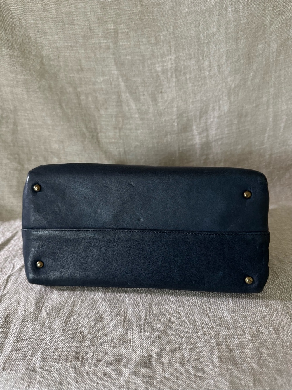 vintage mid century Margolin navy leather Kelly style handbag - Picture 6 of 9
